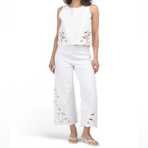 Rachel Zoe Embroidered Eyelet Double Cotton Top and Matching Crop Wide-Leg Pants